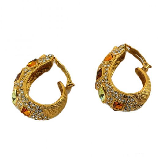 Boucles D'oreilles Pendantes Vintage – Or Et émaux, Articulées, Fermoir Clous – Parfait état