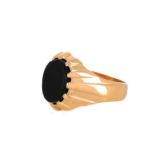 Bague Plaquée Or Avec Onyx - Taille 54 - État Comme Neuve - Occasion