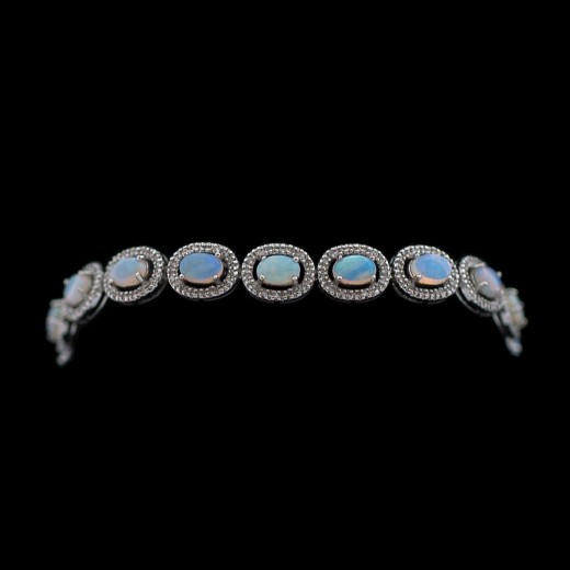 Bracelet or blanc, opales et diamants