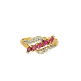 Bague 2 ors, rubis et diamants