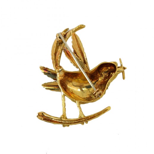 Broche Oiseaux En Métal Doré - Modèle N°230, Occasion