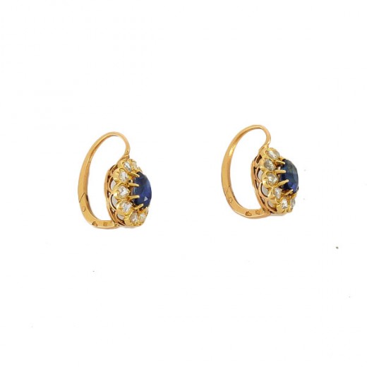 Boucles D'Oreilles Dormeuses En Plaqué Or Jaune Avec Saphir - Occasion