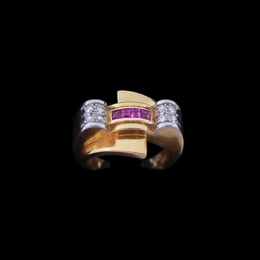 Bague Tank or et diamants