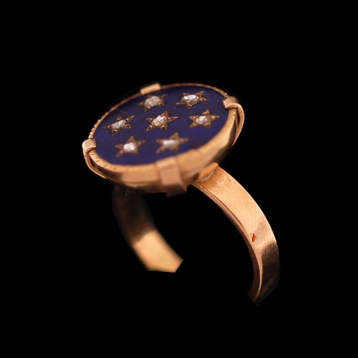 Bague Auriculaire Vintage Années 50 - Or 18K Massif Avec Diamant Et émail - Taille ITA 7 (USA 4.2)