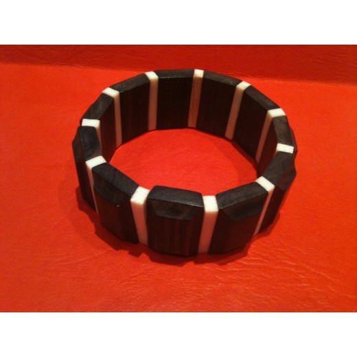 Bracelet sur elastique " Bois et Ivoire "