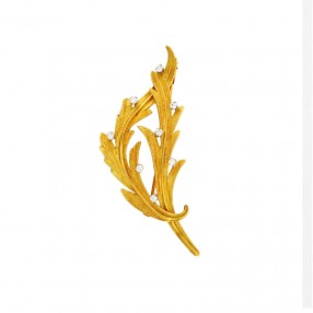 Broche Feuilles en or jaune...