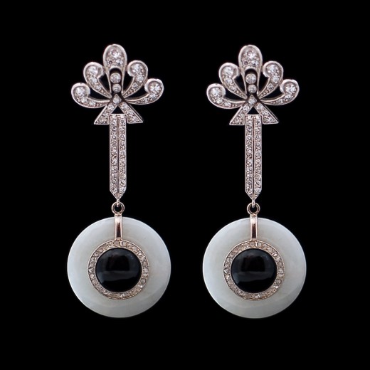 Boucles d'oreilles jade onyx et diamants