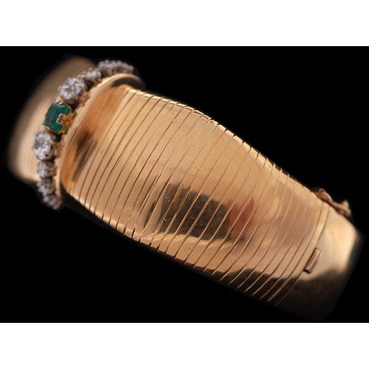 Bracelet ancien or, diamants et émeraude