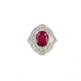 Bague Rubis Rose Diamants...