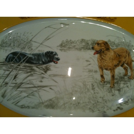 Grand Plat Ovale Hermes " Chiens courants et Chiens d'arrêt "