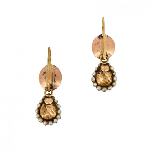 Boucles D'Oreilles Grenat Almandin Or Rose 18 Carats - Style Napoléon III, Dormeuses, État Excellent