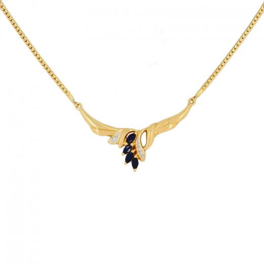 Collier Vintage Or Avec Cristaux Imitation Aigue-marine Et Saphir - Modèle 5083 - Occasion Impeccable