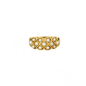 Bague Damier en Or Jaune et...