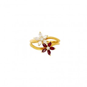 Bague 2 Fleurs en Or Jaune,...