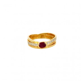 Bague 2 Ors, Rubis et Diamants