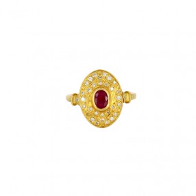 Bague en Or Jaune, Rubis et...