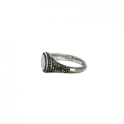 Bague Ancienne En Argent Avec Cabochon Cristal Et Diamant Noir - Taille 56 - Style Vintage Et Cocktail