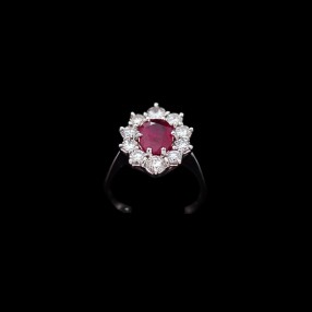 Bague marguerite rubis et diamants