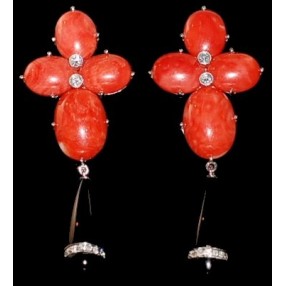 Boucles d'oreilles corail onyx et diamants