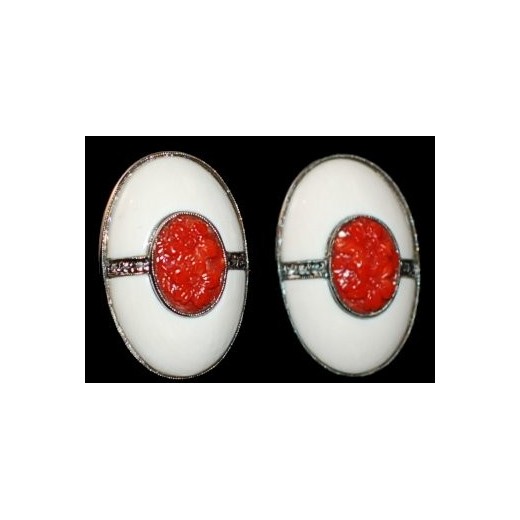 Boucles d'oreilles ivoire corail et diamants