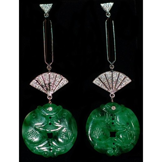 Boucles d'oreilles jade onyx et diamants