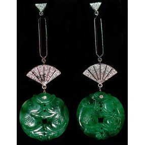 Boucles d'oreilles jade onyx et diamants