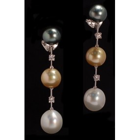 Boucles d'oreilles Pendantes Perles et diamants