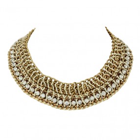 Collier Plastron Vintage Années 80 - Métal Doré, Style Créateur, En Bon état