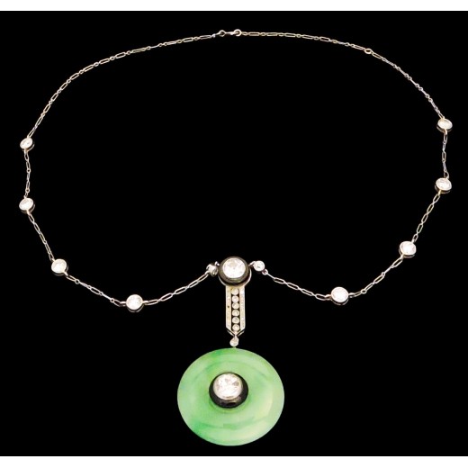 Collier ancien en or, jade, onyx et diamants