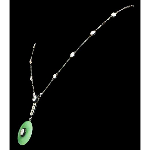 Collier ancien en or, jade, onyx et diamants