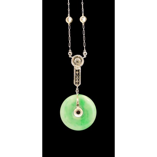 Collier ancien en or, jade, onyx et diamants