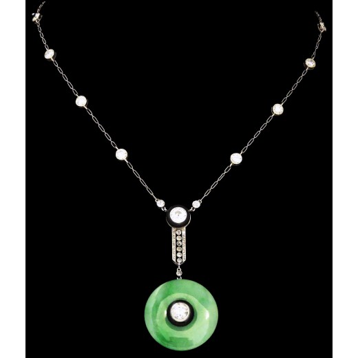 Collier ancien en or, jade, onyx et diamants