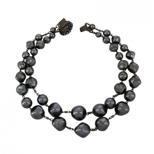 Collier Vintage En Perles D'eau Douce Blanches Et Grises Nacrées - Métal Argenté - Occasion Bon état