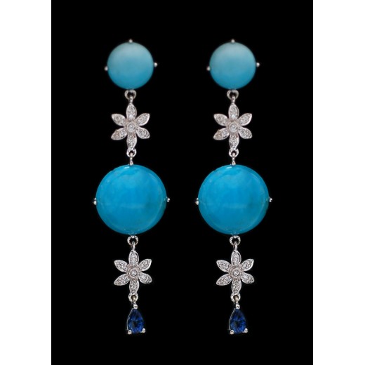 Boucles d'Oreilles pendantes Turquoise et diamants