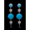 Boucles d'Oreilles pendantes Turquoise et diamants