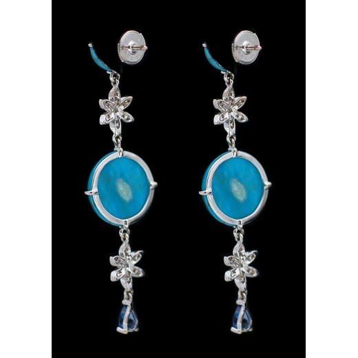 Boucles d'Oreilles pendantes Turquoise et diamants