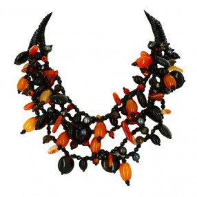 Collier Plastron Cinq Rangs En Métal Argenté - Modèle J211 - Occasion, Bon état D'usage