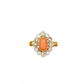 Bague Cocktail Art Déco Or Rose 18k - Saphir Synthétique 1,60 Carats, Taille 56, Circa 1950
