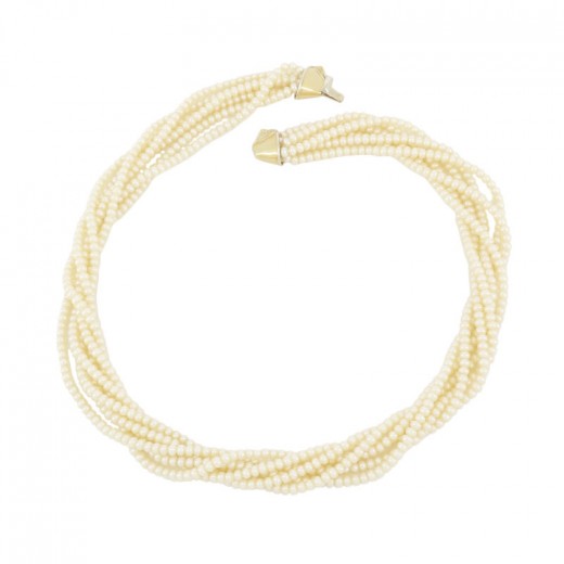Collier Torsadé En Perles De Verre - Blanc Et Mauve - Style Adorable Et Délicat - Occasion