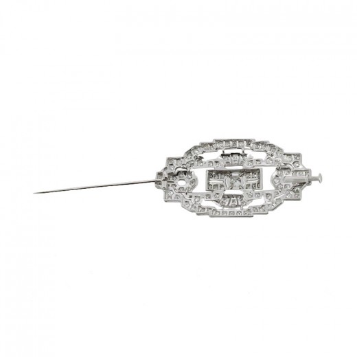 Broche Ancienne Art Déco En Métal Argenté - Occasion En Bon état