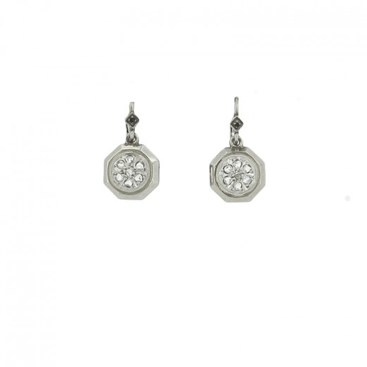 Boucles d'oreilles Dormeuses Or gris 18k vendues et Platine et Diamants