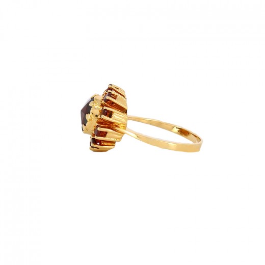 Bague Vintage Or Rose 18k Grenats - Taille 54 - Style Marquise Finement Décoré