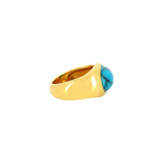 Bague Ancienne En Argent Massif 925 - Jonc Turquoise - Taille 51 - Occasion