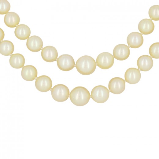 Collier Vintage Double Rangs Perles Fausses Et Pâte De Verre - Art Déco - Occasion Très Bon état