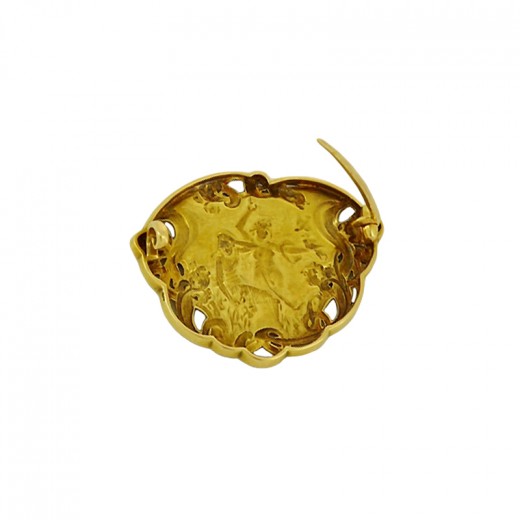 Rare Ancienne Epingle Art Déco Art Nouveau Plaquer Or 18k 750 Noeud fleurie