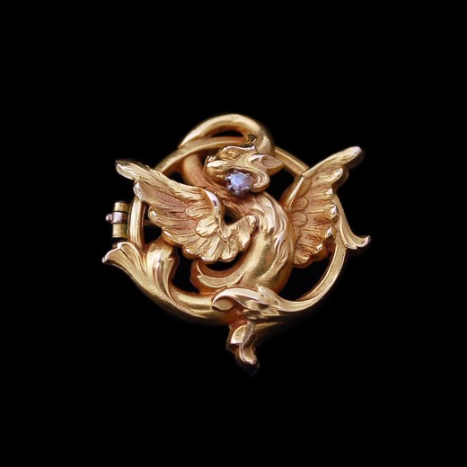 Broche " Dragon " or et diamant