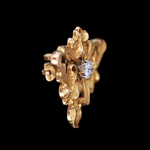 Ancienne Broche Art Déco/Nouveau Feuilles - Plaqué Or 18k (750) - Créateur