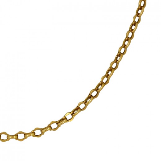 Chaîne Ancienne En Métal Doré Avec Pendentif Cristal - Occasion, Bijou Vintage