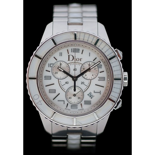 Montre Dior " Christal " Chrono Acier Cristaux Blancs