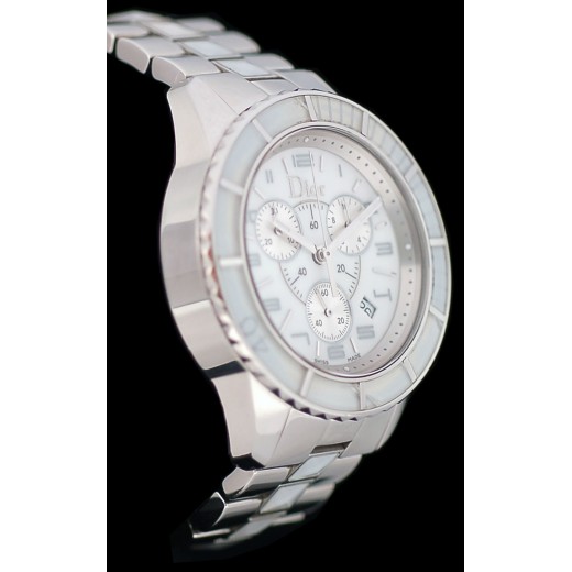 Montre Dior " Christal " Chrono Acier Cristaux Blancs